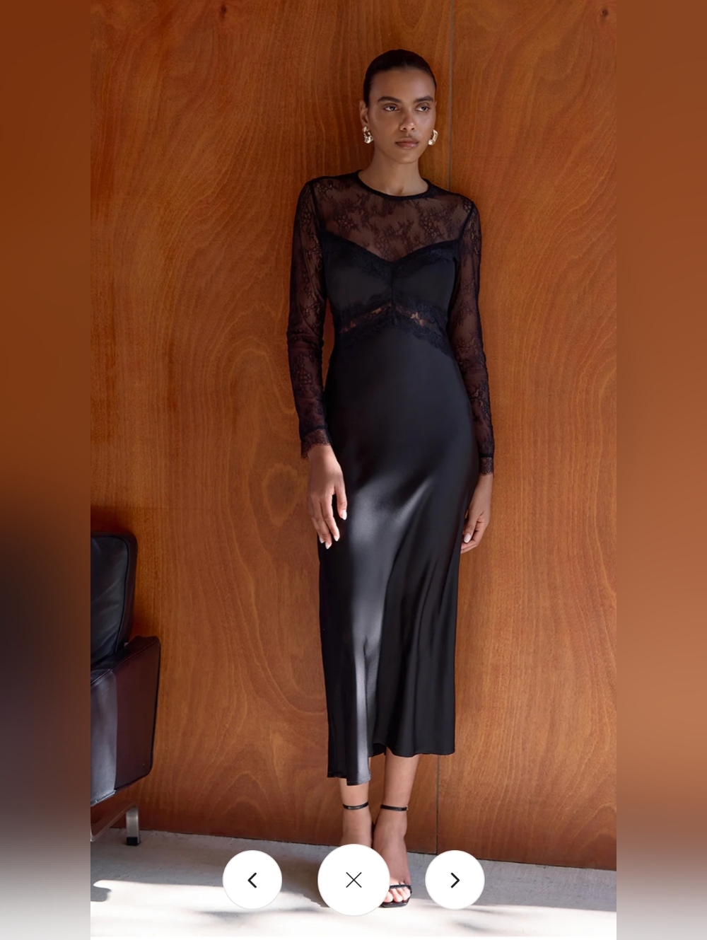 *ISO Looking For* Sheer Lace Panel Satin Midi Dress